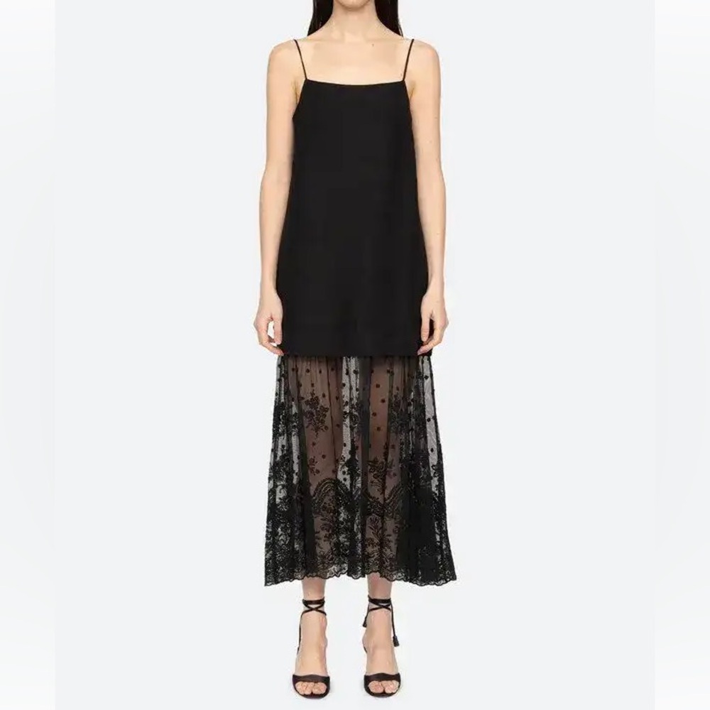 Sea Lara Linen Combo Slip Dress - Black sz 12